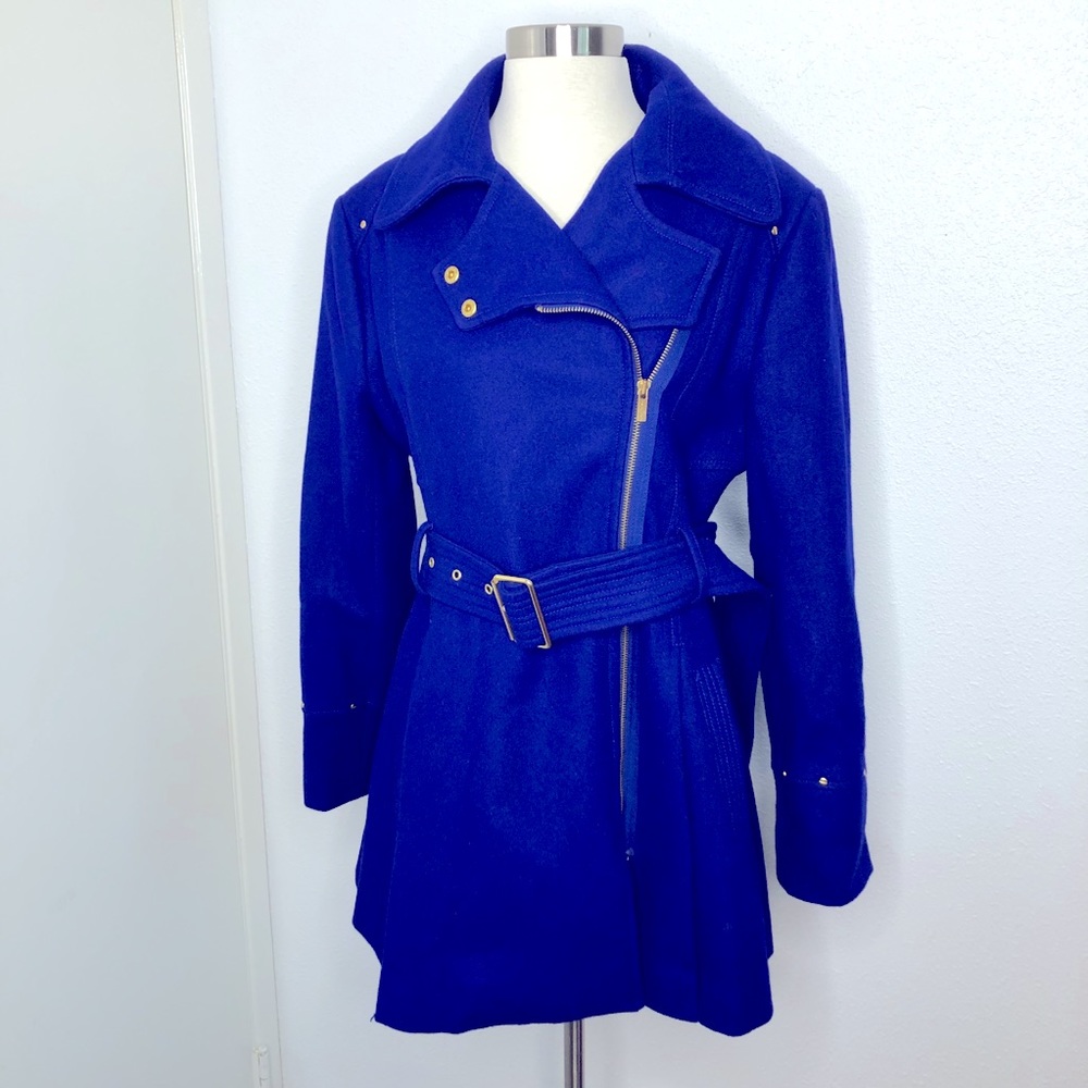 Kenneth Cole Belted Pea Coat in a Deep Royal Blue